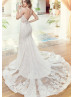 Ivory Lace Tulle Cross Back Princess Wedding Dress